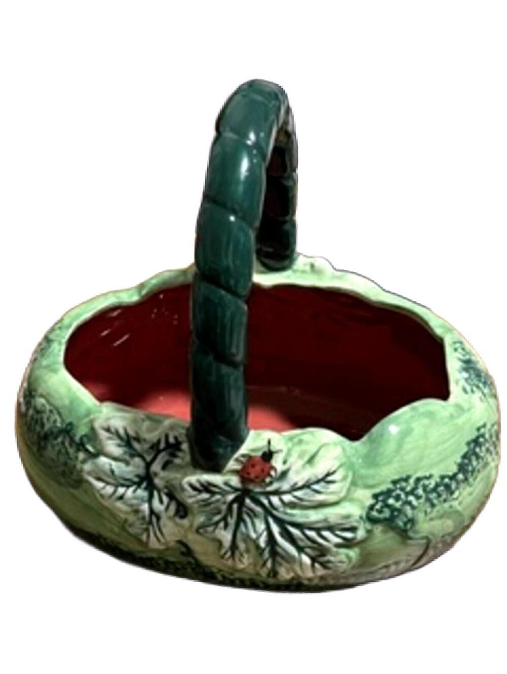 Vintage "Vine Handled  Watermelon" Ceramic Basket by New Holland 1996